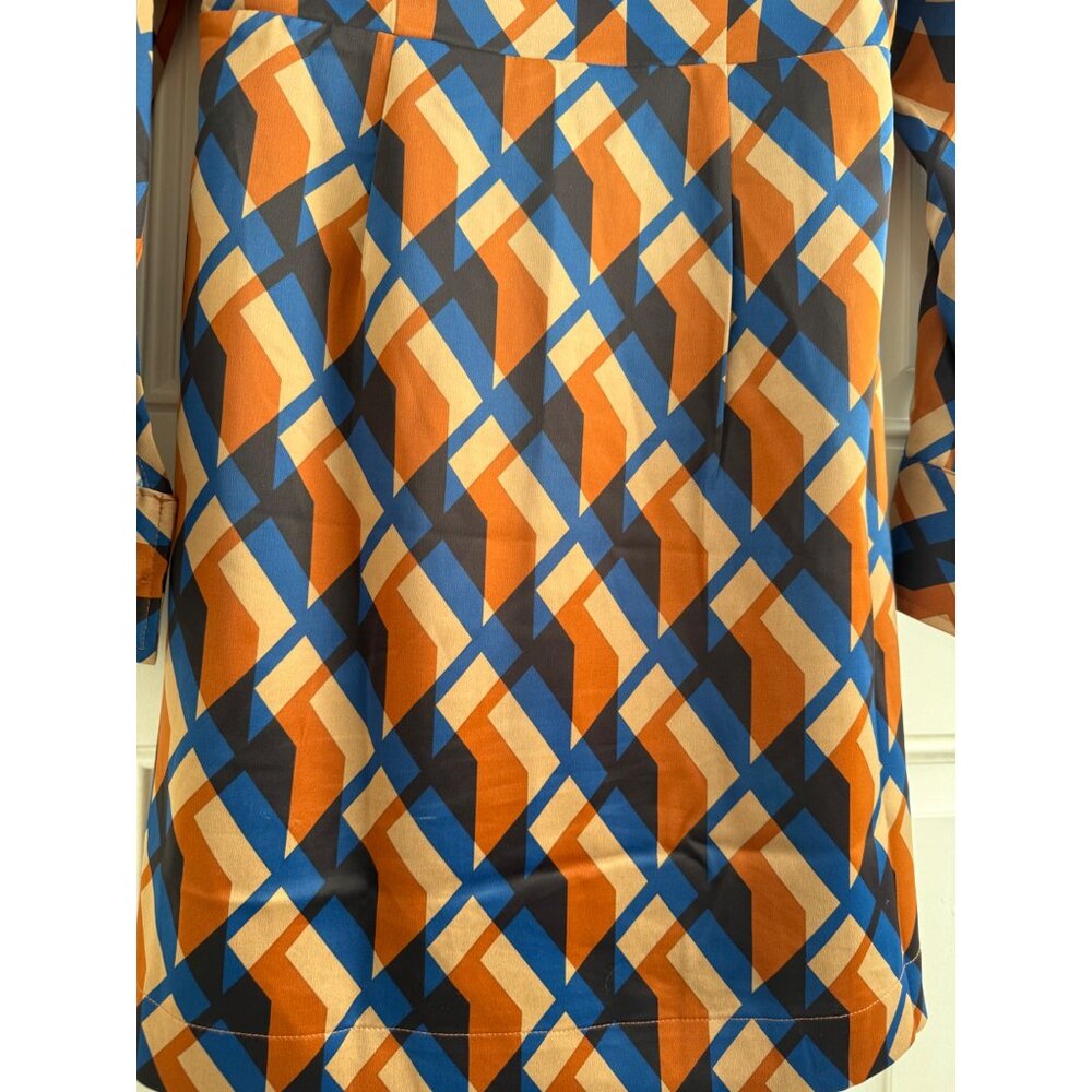 Banana Republic Blue and Orange Geometric Print Satin Wrap Dress - Picture 11 of 12